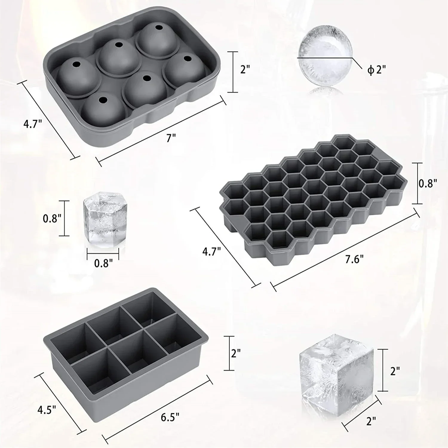 3PCS/Lot Silikonowa forma do lodu do whisky Duża forma do robienia kulek, okrągła kula, kwadratowa tacka na kostki lodu, otwór + kwadratowa siatka +