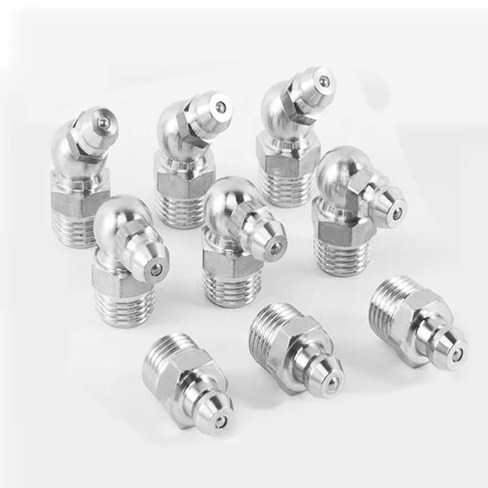 10/20pcs Grease Gun Coupler Steel Connector Fittings M6/M8 Thread 45°/90°/180°Angle Straight Grease Nipples Connector