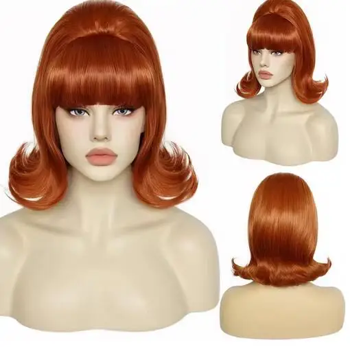 8Color Women’s Short Brown & Black 70s Pinup Pelucas 60s Black Retro Beehive Flip Cosplay Hair Wigs