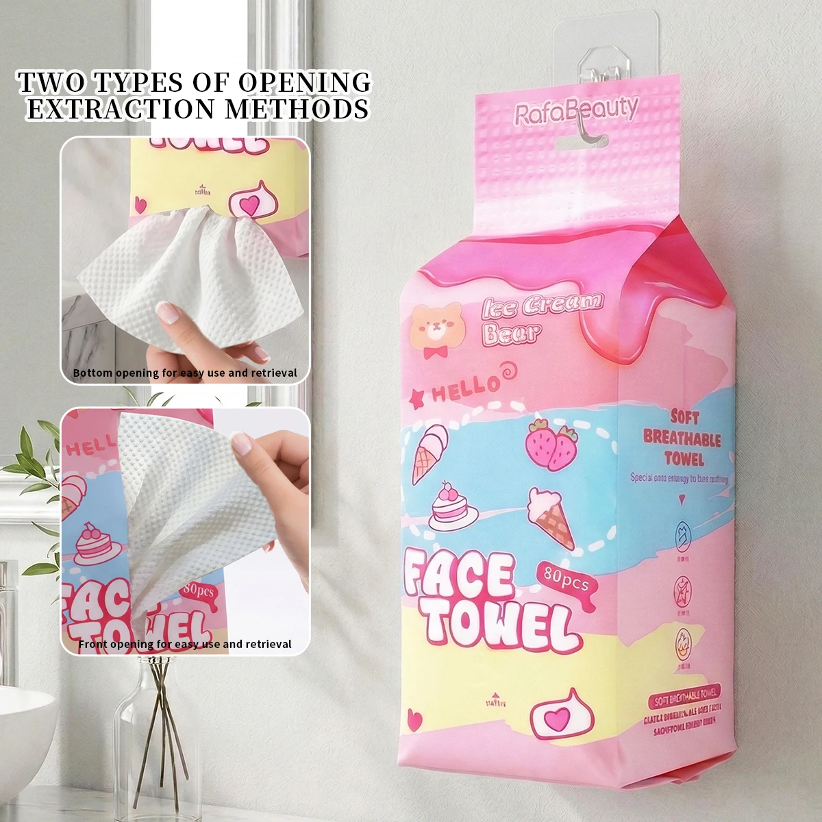 80PCS Hanging Disposable Washcloth, Wet and Dry, Skin-Friendly and Breathable, Daily Cleaning, Cleansing and So On.