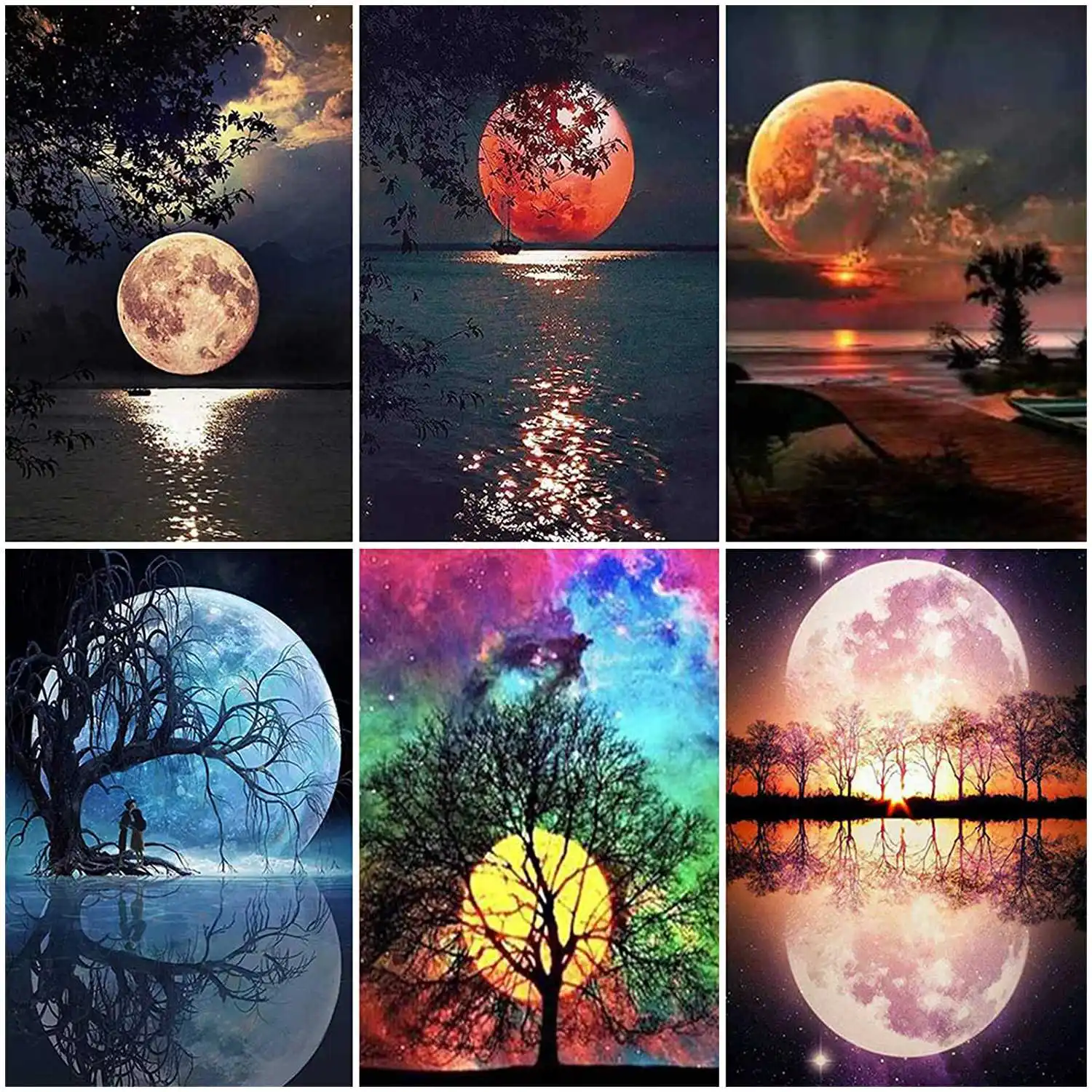 

6 Pack 5D DIY Diamond Painting Kit Moon Pattern Full Drill Crystal Embroidery Painting Cross Stitch Arts