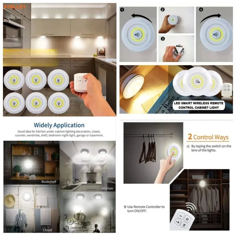 1pcs LED Under Cabinet Lights with Remote Control Battery Operated COBLED Closets Lights Wardrobe Bathroom Lighting Night Lights