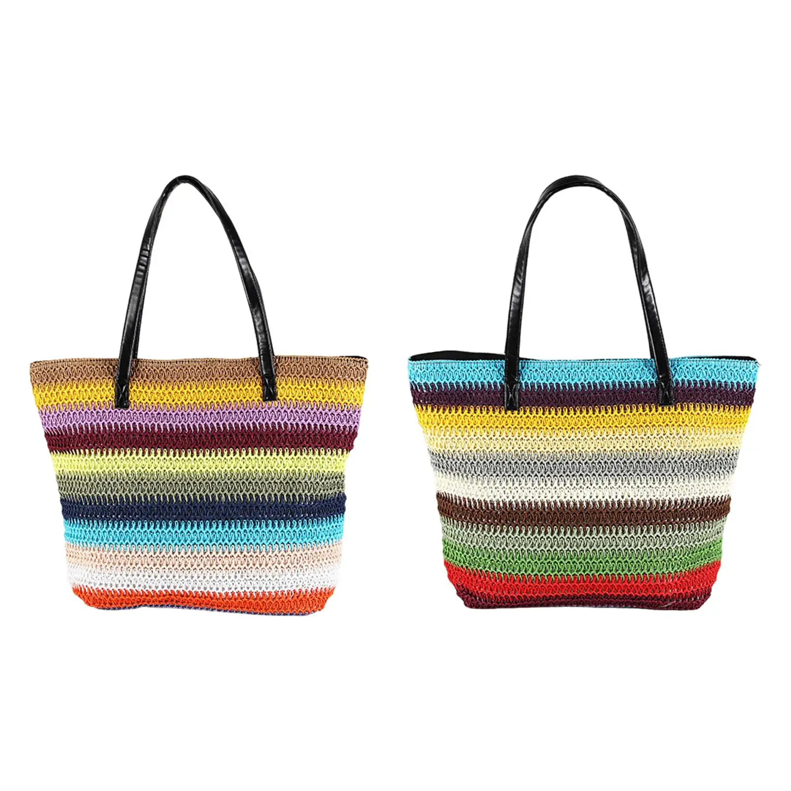 Beach Tote Bag Trendy Color Stripes Shoulder Bag for Travel Vacation Holiday