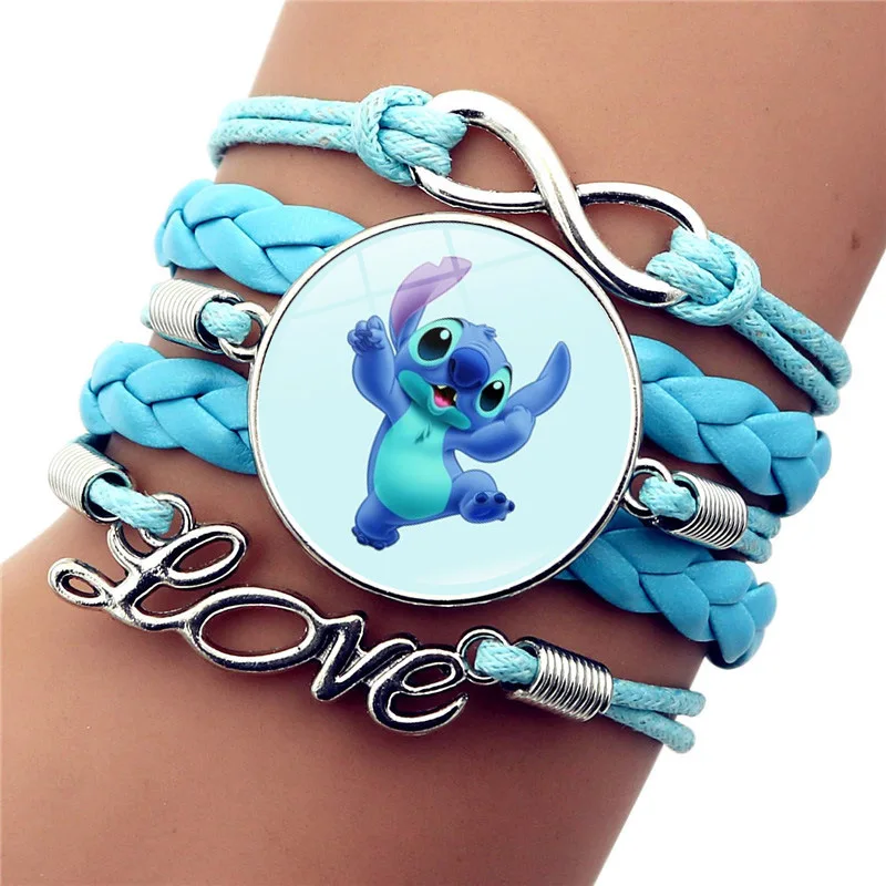 Disney Cartoon Lilo & Stitch Knitted Bracelet Blue Time Gems Multilayer Bracelet Accessories Toy for Friends Birthday Gift