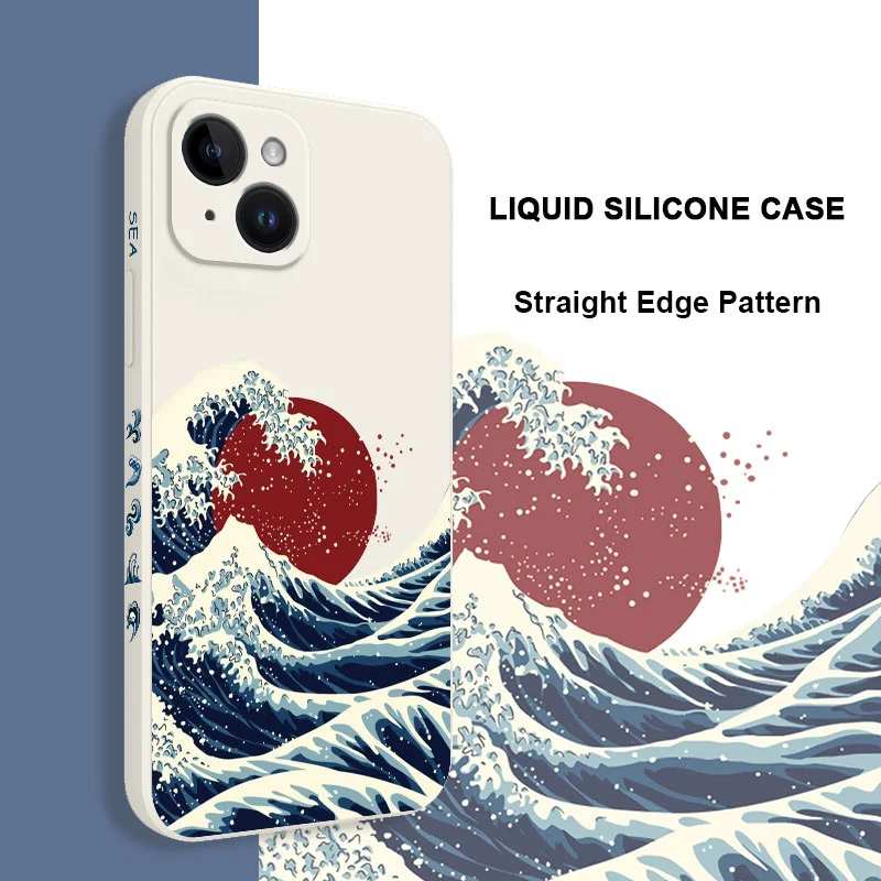 Red Sun Sea Waves Phone Case For iPhone 16 15 14 13 12 11 Pro Max Mini X XR XS  8 7 Plus 6 6S Plus Cover