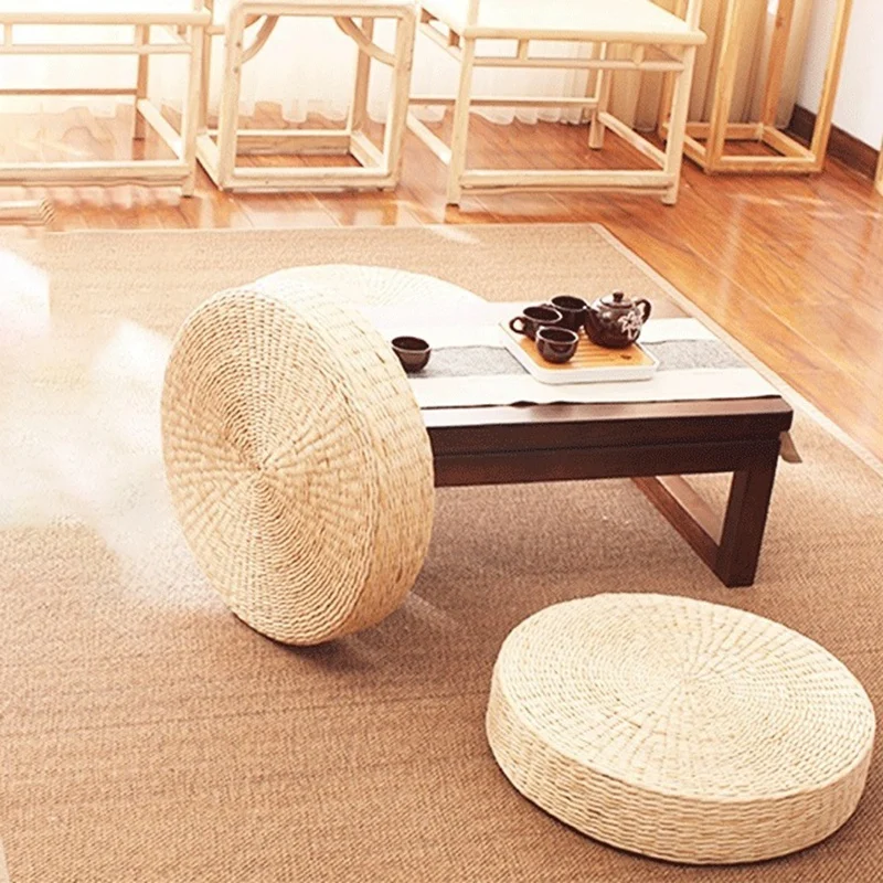 Round Straw Chair Mat Grass Cushion Pad Beige Handmade Weave Floor Pillow Yoga Tatami Decor 40X40cm