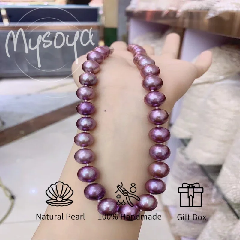 

MYSOYA Purple Edison Freshwater Pearl Necklace 9-11mm/11-13mm With Gift Box For Her/Him Birthday/Wedding/Christmas/New Year Gift