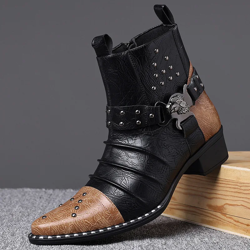 Men's Retro Pointed Versatile Leather Boots British Business Casual Outdoor Knight Western Style Footwear