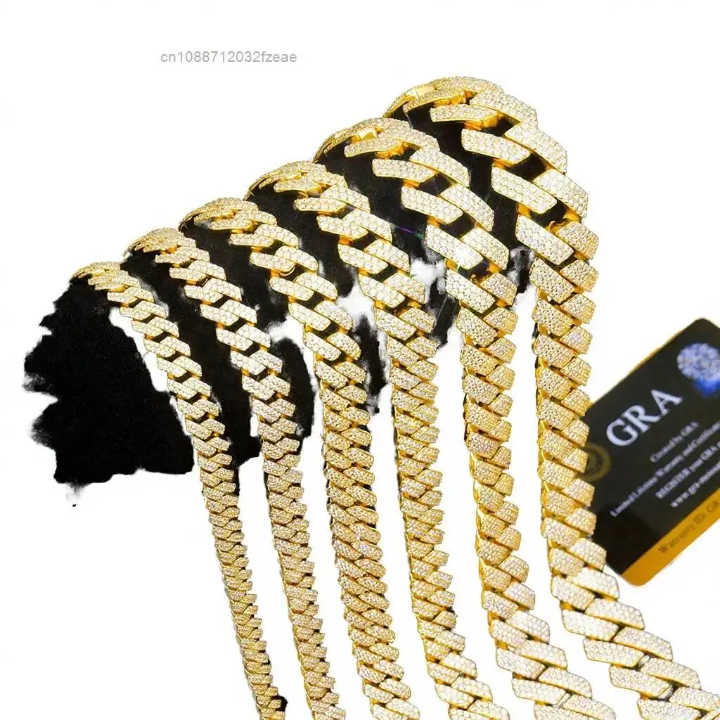 Luxury Moissanite Sterling Silver 2 Row Iced Cuban Link Chain Premium Quality Hip Hop Jewelry Men Available Reasonable Price GRA
