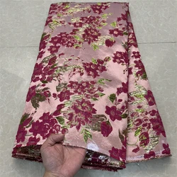 Nigerian African Jacquard Brocade Lace Fabric,Embroidery,2025,Evening Dresses,Tulle,Carbon,Fabrics For Sewing By Meter,5 Yards