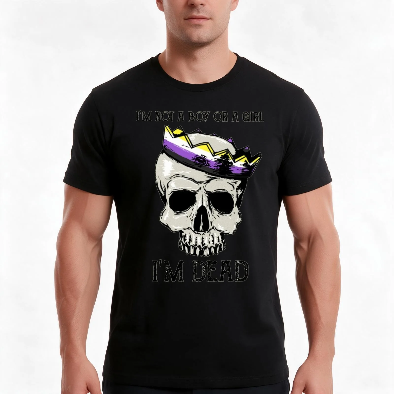 Not a boy or a girl I'm Dead ~ Nonbinary Skull T-Shirt, Summer Casual Cotton Tee, Oversized Streetwear Tops, Unisex Men Women