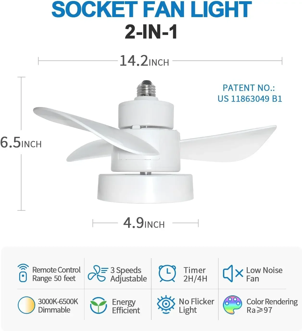 Imagem -06 - Mini Socket Fan Light com Tomada Remota Ventiladores de Teto com Luzes Adequado para o Banheiro Cozinha Quarto Pequeno Portátil