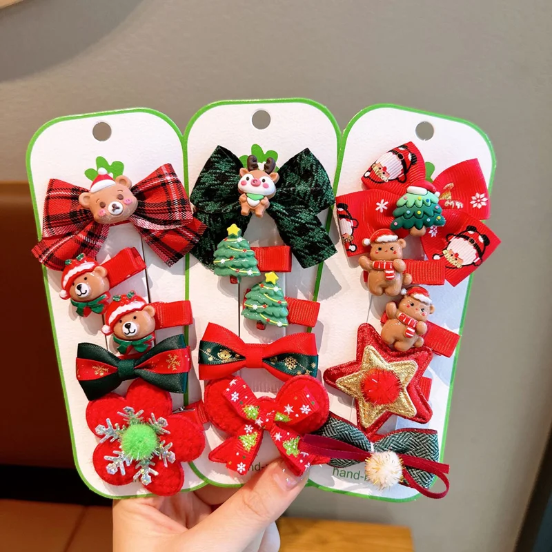 Christmas Kids Hair Bows Girl Accessories Cartoon Bear Children Hair Clips for Girls Gift Deer Santa Claus Snowman Baby Hairpin