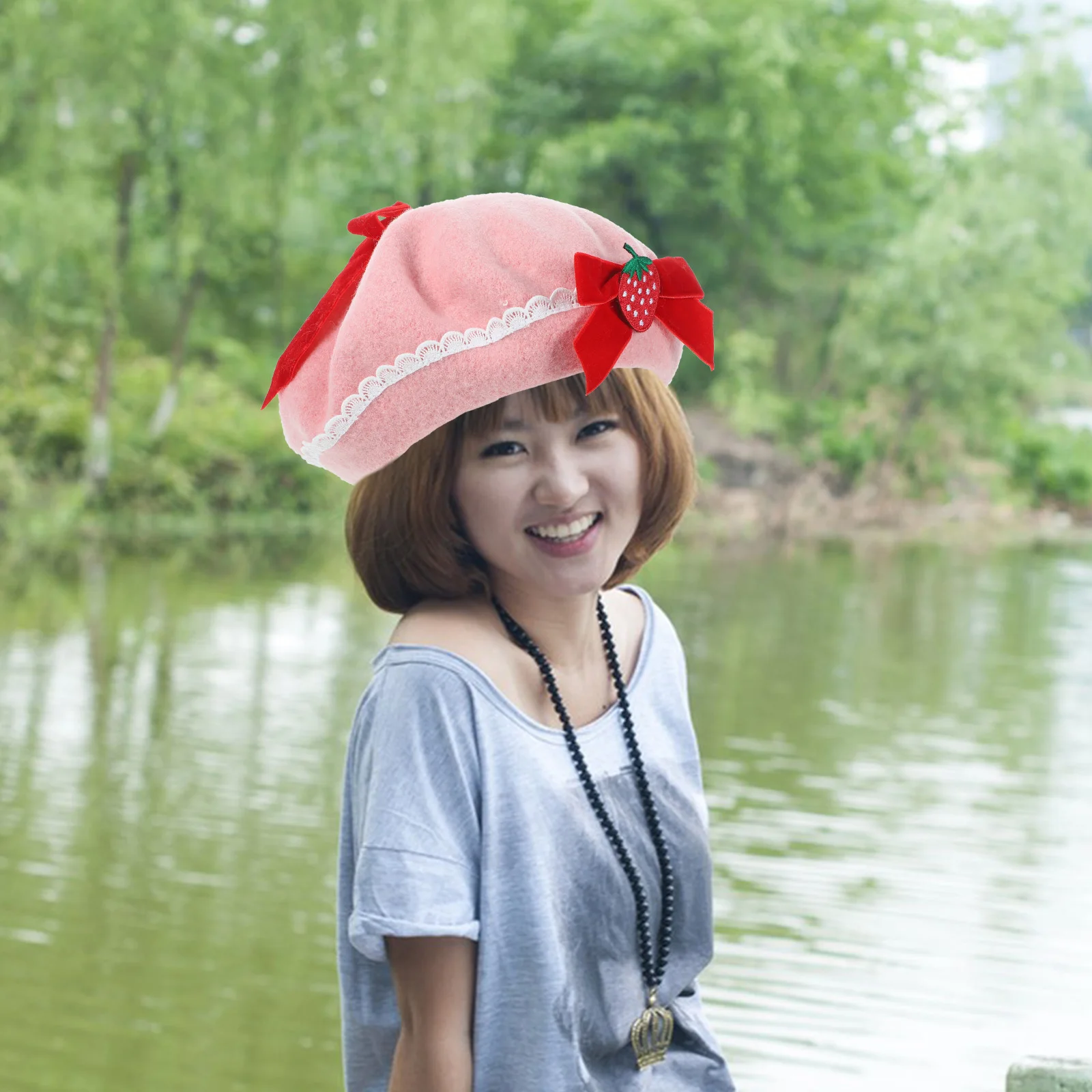 

s Bow Wool Decorative Beret Hat Fashion Warm Female Party Hat Size M 56 58cm Soft Comfortable Christmas