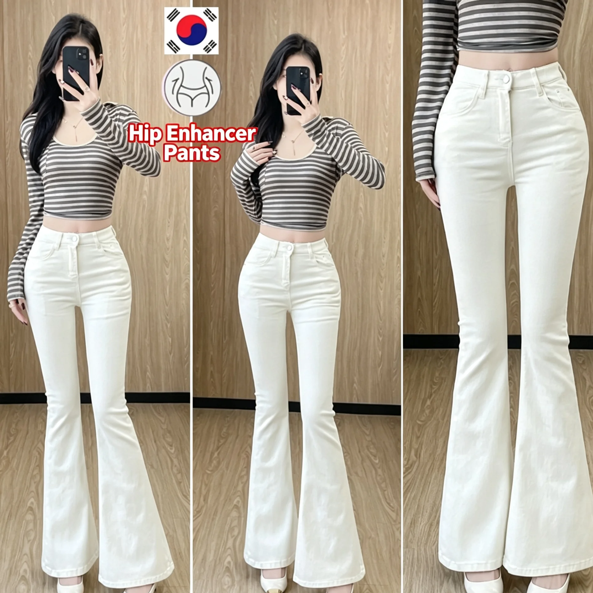 Women's High‑Rise Hip‑Enhanced Flare Denim Long Pants, Stretchy Slim‑Fit White Washed Skinny Jeans