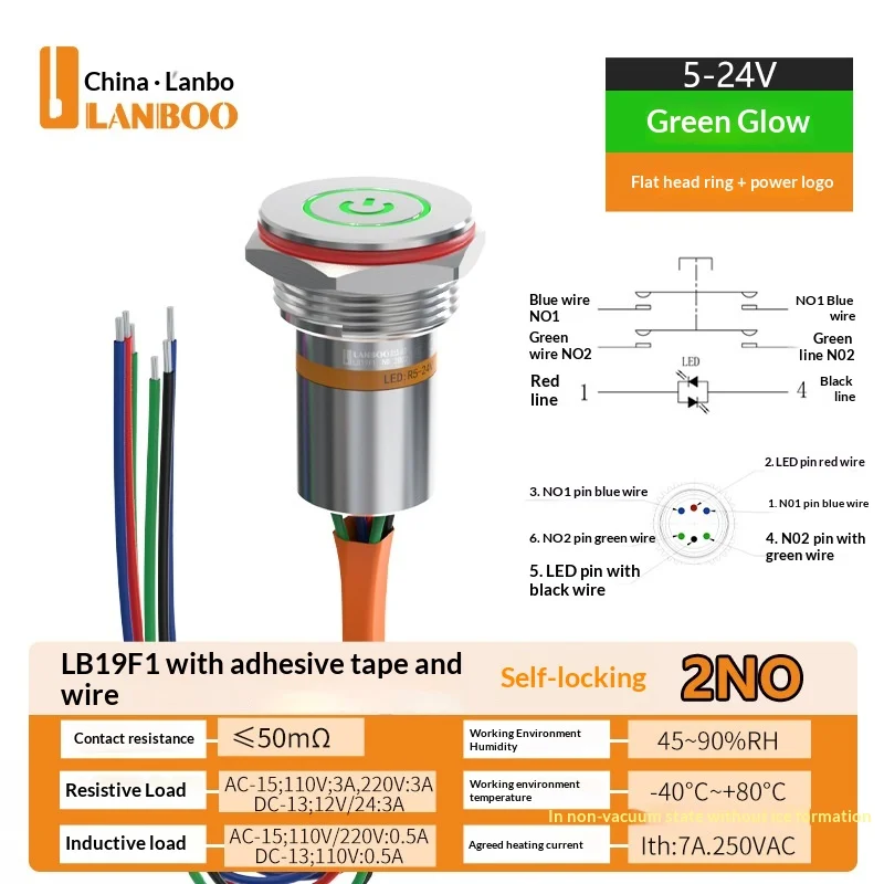 LANBOO F1 serie 19mm miniatuur waterdichte epoxy-geïsoleerde IP67 verlichte drukknop, vergelijkbaar met Bole-stijl
