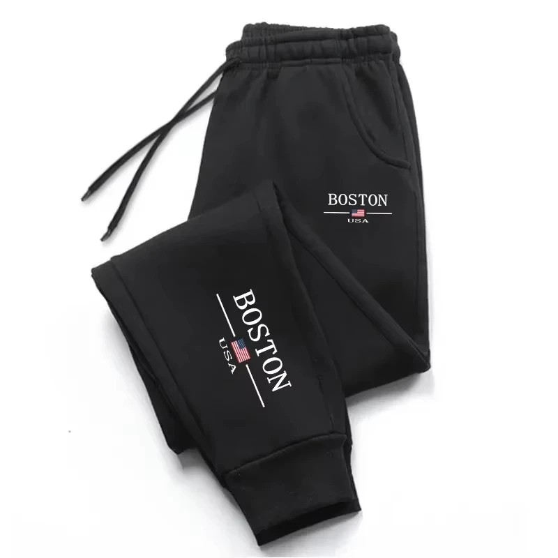 

2025 Four Seasons New fashionable Boston print sports and fitness sweatpants for men and women outdoor walking and leisure