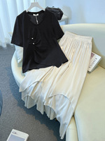 150Kg Plus Size Women's Bust 138 Summer New Chinese Style Top Irregular Skirt Set 4XL 5XL 6XL 7XL 8XL