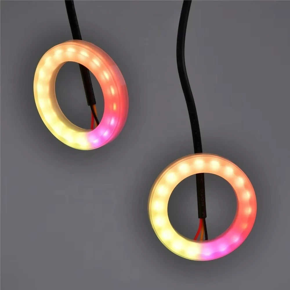 LED light 50mm RGB light, suitable for Yamaha round with protective ring light 140cm wire BT control, suitable for BMW backlight