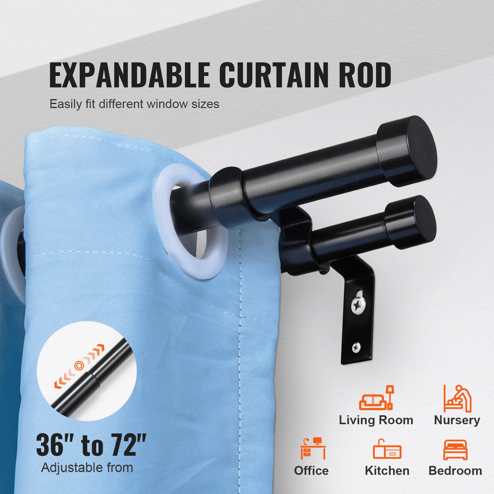SucceBuy 1 Inch Double Curtain Rods 36-72/72-144 Inches Rods for Windows 24-68/69-140 Inches Telescoping Dual Curtain Rod