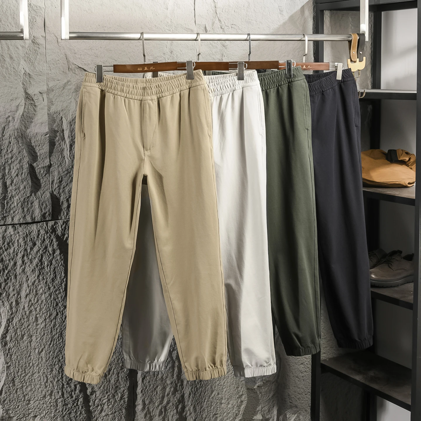 

Мужские повседневные брюки из хлопка с эластичным поясом, прямые, в японском стиле, осенняя новинка