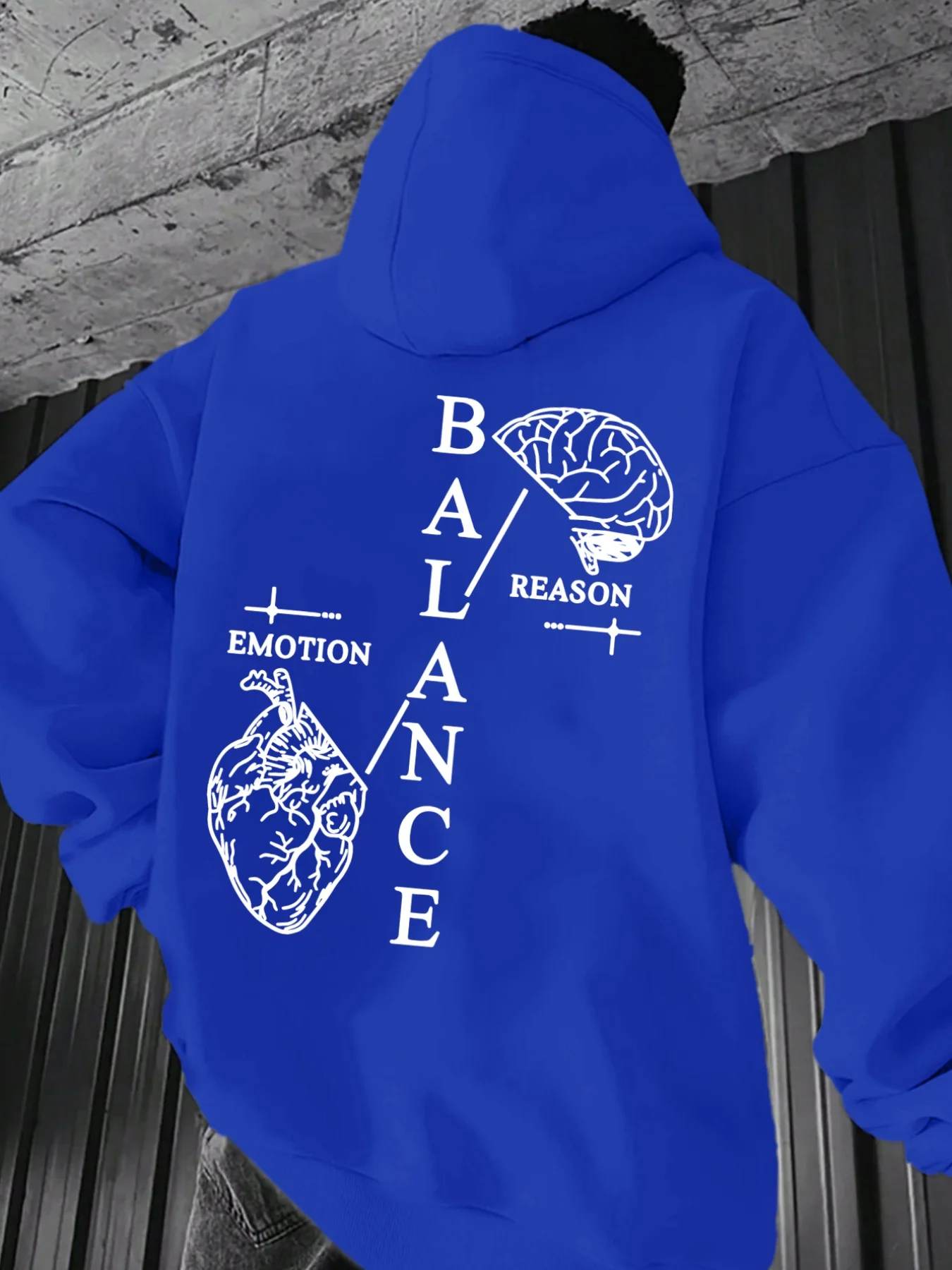 New Autumn/Winter ArrivalMen's Casual Versatile Style Hooded Sweatshirt Heart-Brain Balance Letter Print Trendy Versatile Design