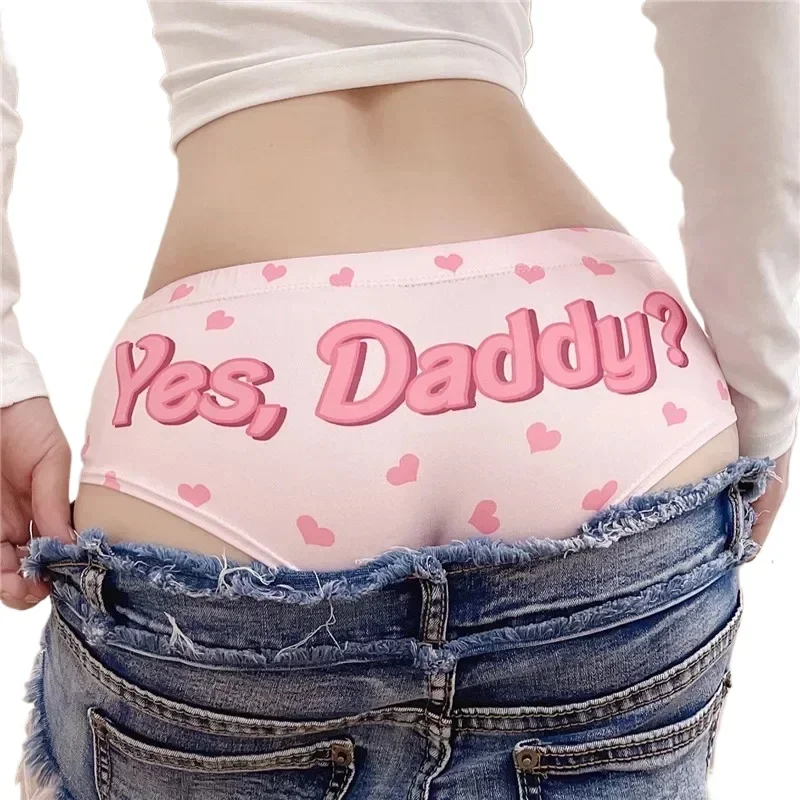 Kawaii 3D Panties Women Underwear Yes Daddy Hearts Funny Print Lovely Push Up Briefs Lingerie Thong 