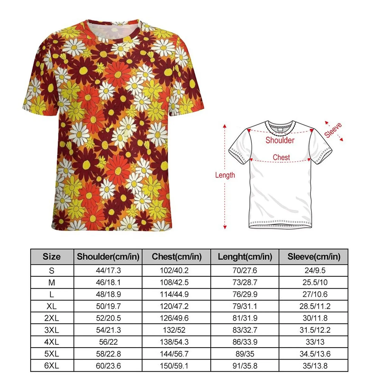 Autumn Daisy Seamless Floral Print T Shirt For Male  Pattern O Neck T Shirts Beach Harajuku Clothes Short Sleeve Plus Size Tees