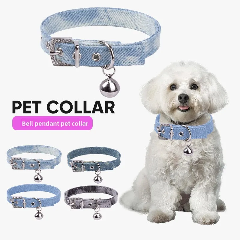 

Dog Collar for Teddy and Bichon Pets, Dog Bell Collar, New Denim Adjustable Small Dog Collar