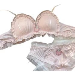 Cute Lolita Lingerie Women's Japanese Sweet Bow No Underwire Small Boobs Gathered Not Empty Cup Bra