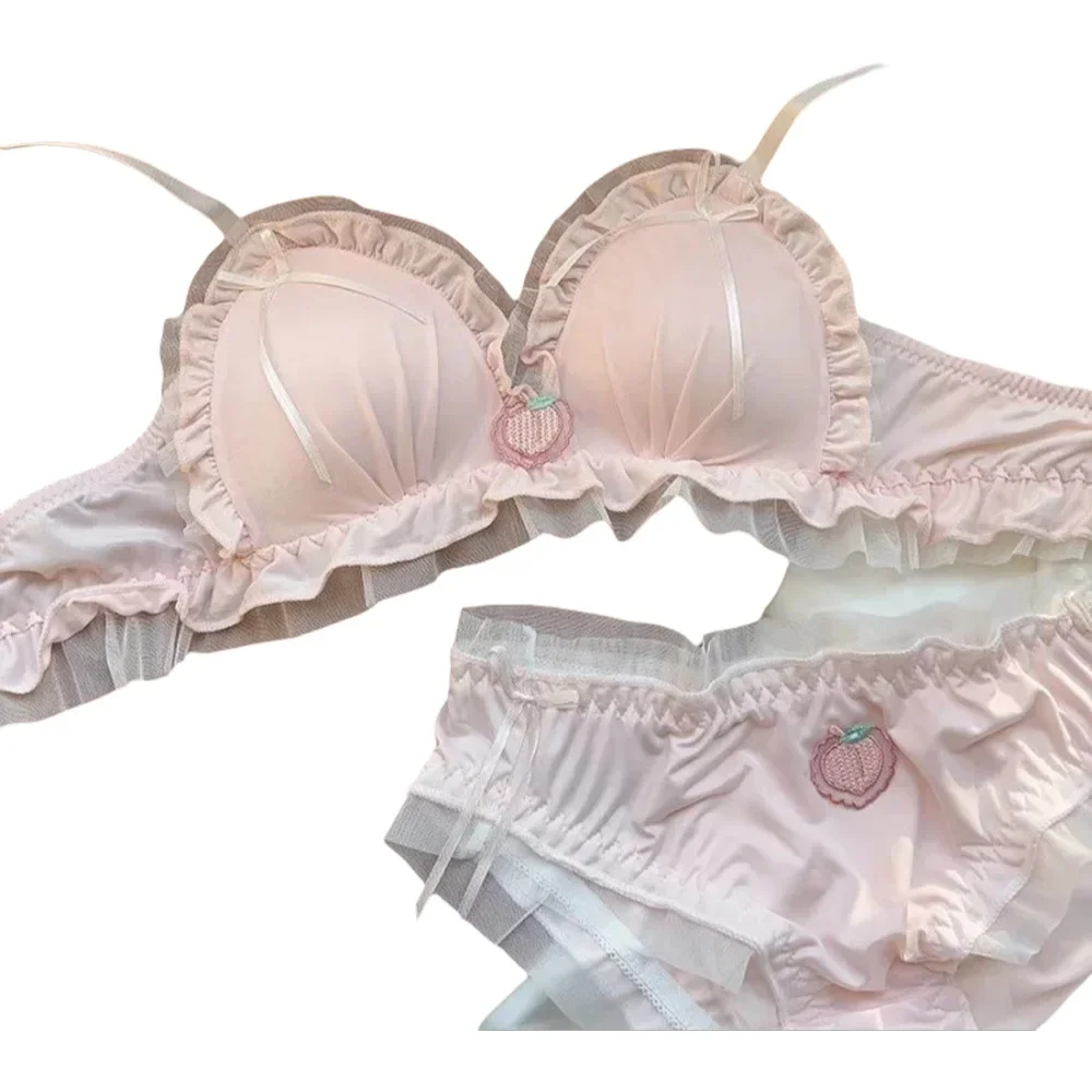 Cute Lolita Lingerie Women's Japanese Sweet Bow No Underwire Small Boobs Gathered Not Empty Cup Bra