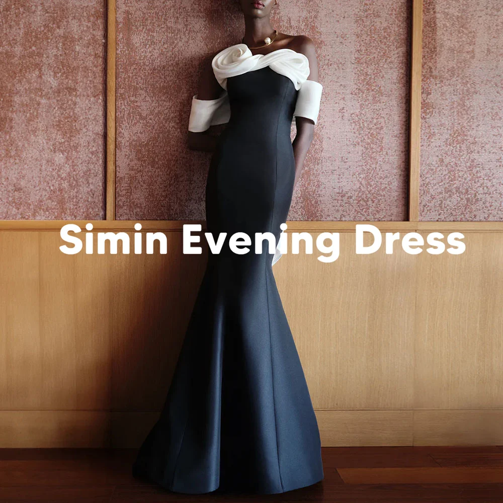 

Simin Women's Strapless Pleats Bow Mermaid Saudi Evening Dresses With Sleeveless Floor-Length Formal Elegant Party Dresses 2025