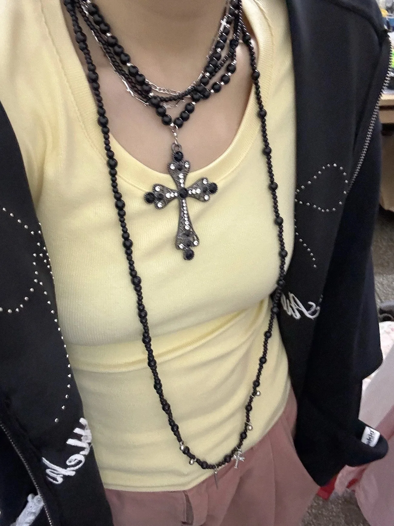 Blackstone Retro Necklace, Dark Heavy Industry Punk Style Multi-Layer Design, High-End Cross Neck Jewelry