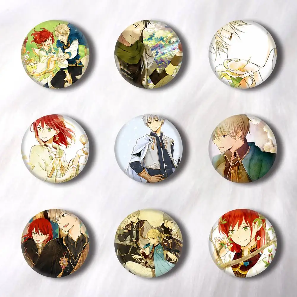 Anime Snow White with The Red Hair  Pins Badges Round Laser Badge Brooch Clothes Backpack Accessories