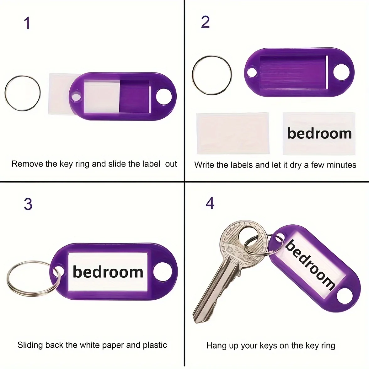 25/50/100 Pcs PP Key Tags Plastic Number Cards, Writeable Hotel Key Fobs Classification Labels with Key Rings