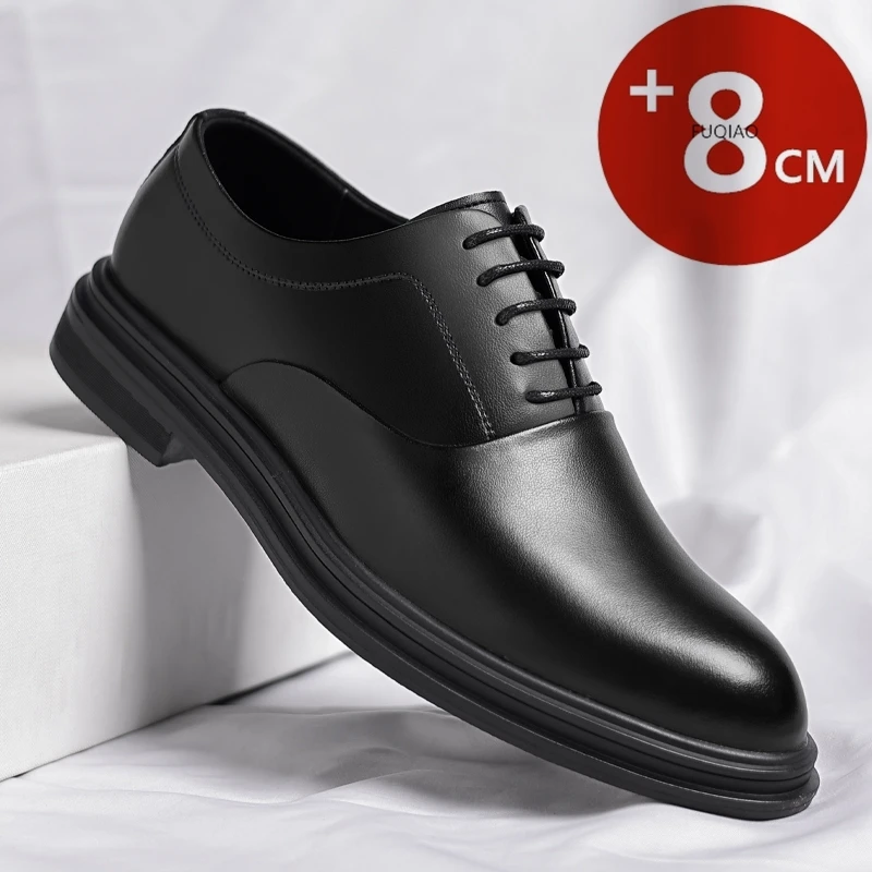 Men's Elevator Shoes Dress Shoes Formal Leather Quality Busincess Lift 6CM 8CM Height Increased Black Man Elegance Wedding Shoes