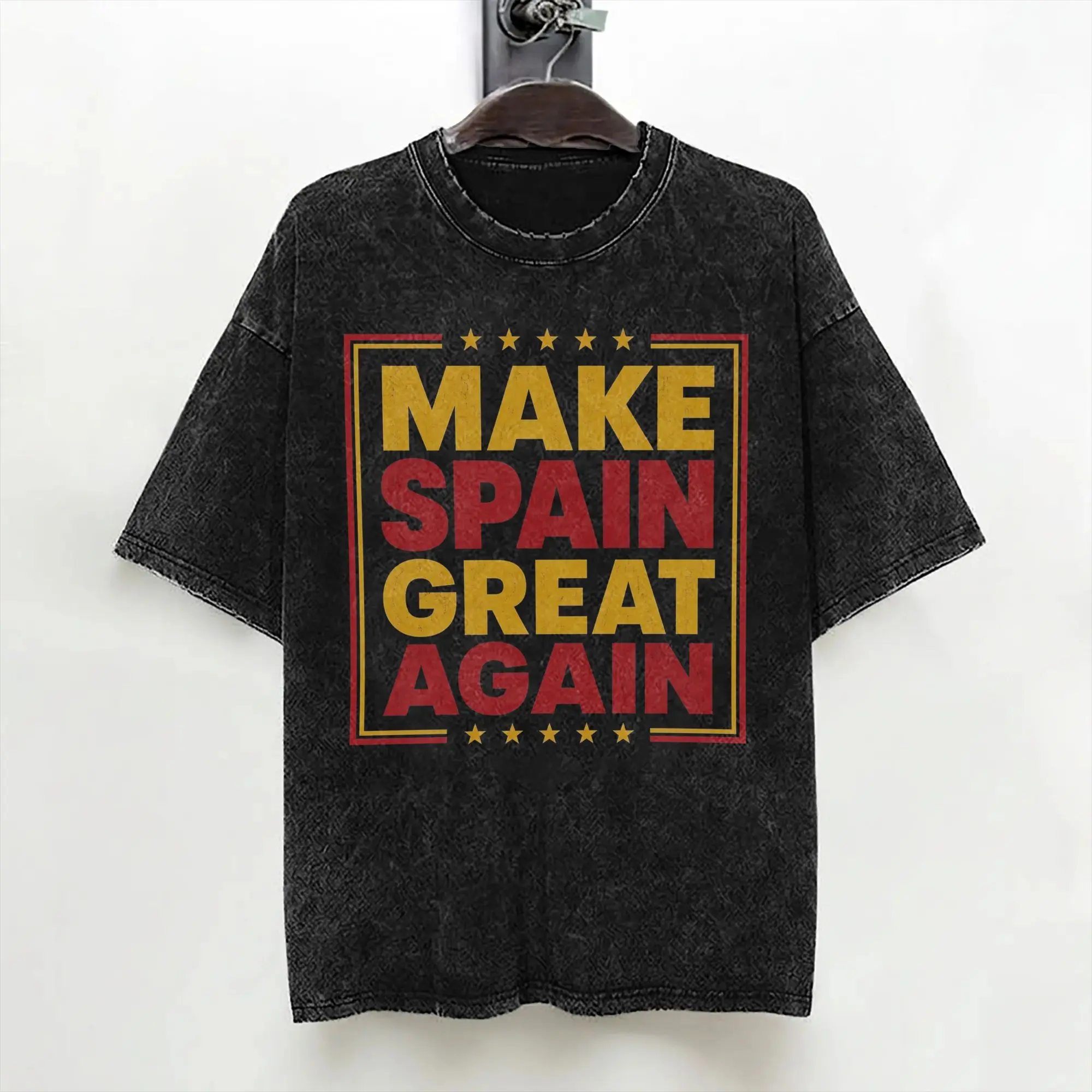 Make Spain Great Again T Shirt Washed Short Sleeve Oversize T-Shirt  Fashion Men Women Streetwear Graphic Printed Tees