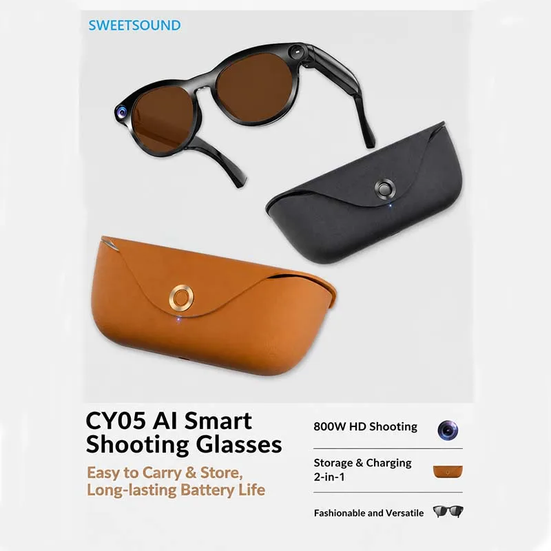 AI Smart Sunglasses 8MP Camera Dual Mic Noise Reduction WIFI Transmission AI Voice Control Music Play Call Real-time Object