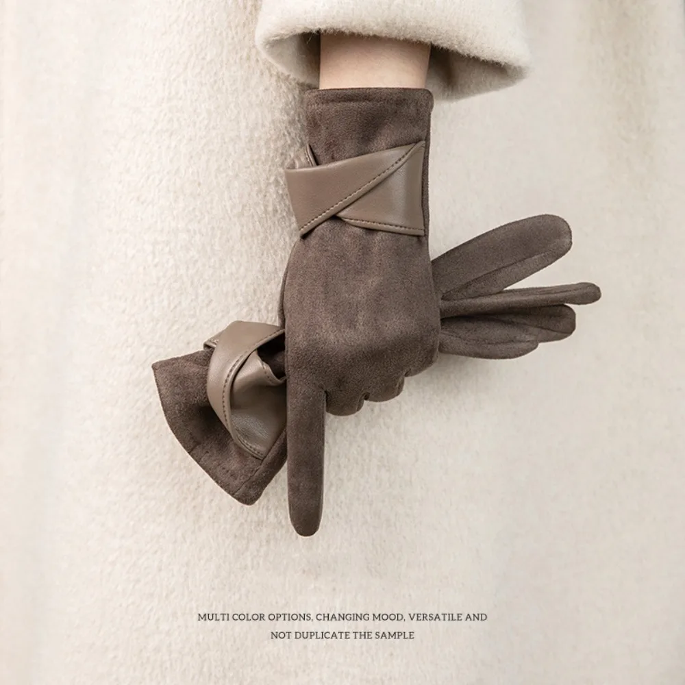 

Skiing Velvet Winter Suede Gloves Soft Thick Pu Leather Gloves Korean Style Touch Screen Women Cycling Mittens Outdoor