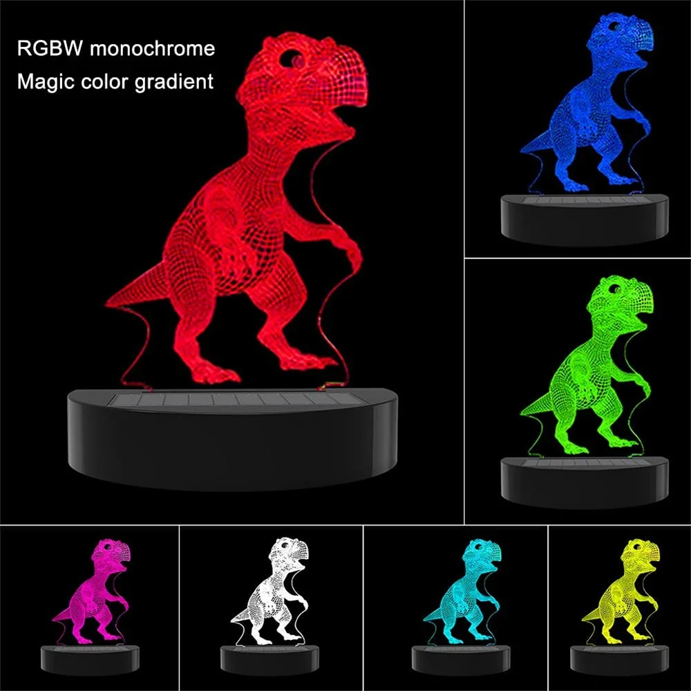 

2PC Dinosaur Solar Lamp 3D Acrylic RGB Colorful Gradient Night Light Bedside Decoration for Outdoor Garden Birthday Gifts