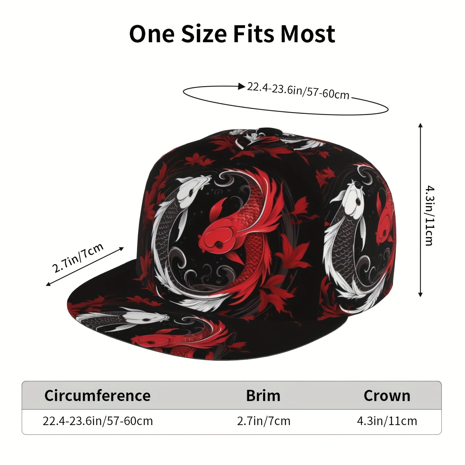 Two Koi Pond Yin Yang Baseball Cap Men's Fashion Accessory Adjustable Snapback for Seasonal Running and Outdoor Activities