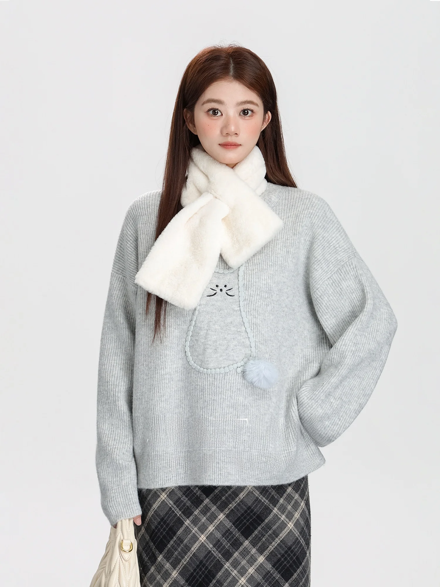 

ey Soft Cozy round Ne Sweater Women's Loose Knitted Top Inner Wear Autumn Winter New Sle Casual Comfortable Long Sl...