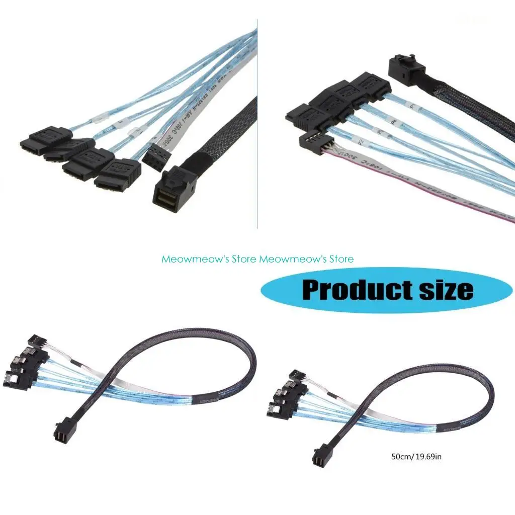 W91A Fast Speed 12Gb MiniSAS SFF 8643 to 4SATA 7Pin with Sideband Cable, 0.5M for Data Storage