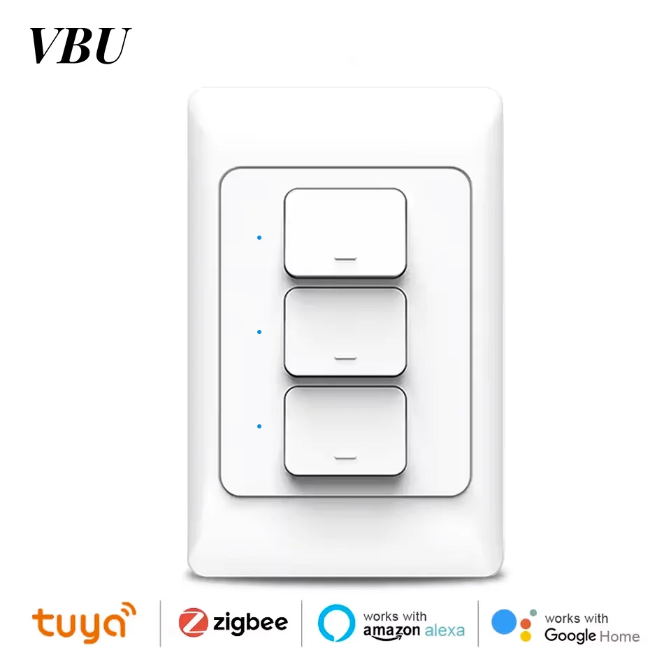 

VBU Tuya Zigbee 3.0 Умный настенный переключатель Настенные кнопочные физические переключатели Умный беспроводной голосовой пульт дистанционного управления Google Home Alexa
