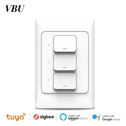 VBU Tuya Zigbee 3.0 Smart Wall Switch Wall Push Button Physical Switches Smart Wireless Voice Remote Control Google Home Alexa