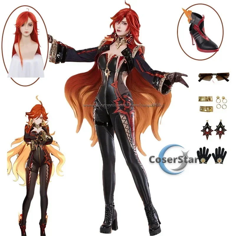 In Stock Genshin Impact Mavuika Pyro Archon Cosplay Costume Full Set Outfis Role Playing Suit Cosplay Wig Shoes