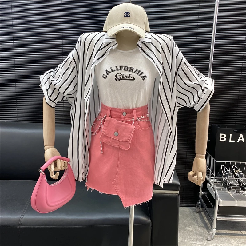 

New 2022 fashion Designer new style Famous brand Casual stripe short sleeve anti-sunburn Shirt Slim Letter Vest Two piece set