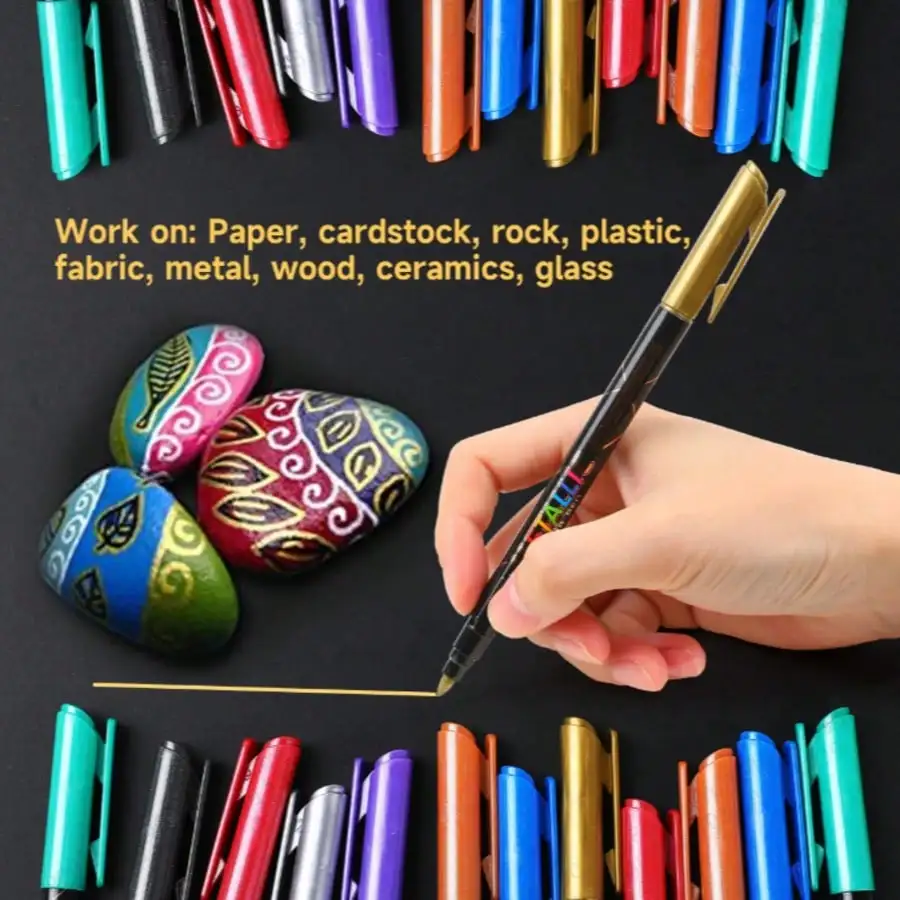 8/12 Color Metallic Glass Stone Markers, Multi-Color Graffiti Pens Suitable for Christmas Cards, Birthday Wishes, DIY Crafts, Back-To-School Season, Halloween and Christmas Essentials, Durable Plastic Pen Body