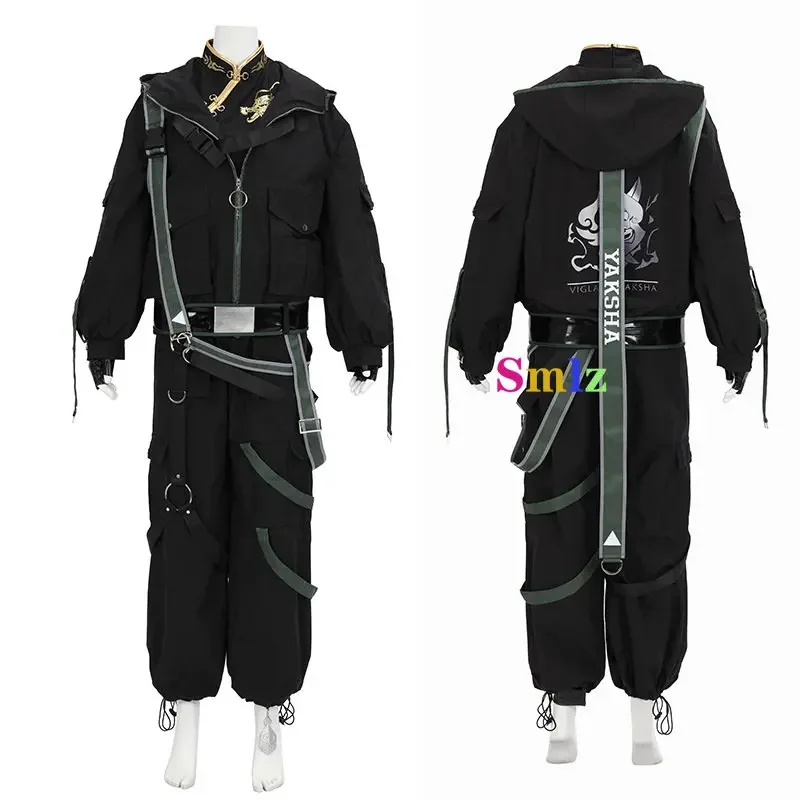 SAFXiao Anime Impact Cosplay, Costume Noir, Vestes et viser, Halloween, Devil Gelmen