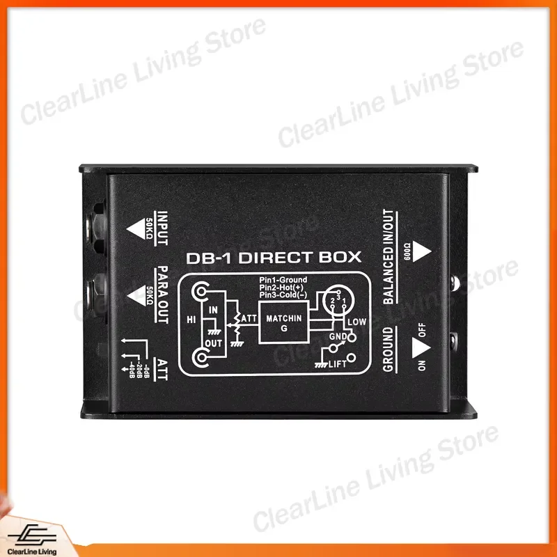 DB-1 Single Channel Passive DI Box Low Noise Audio Converter for Guitar Bass Instrument Direct Injection Processor Sound